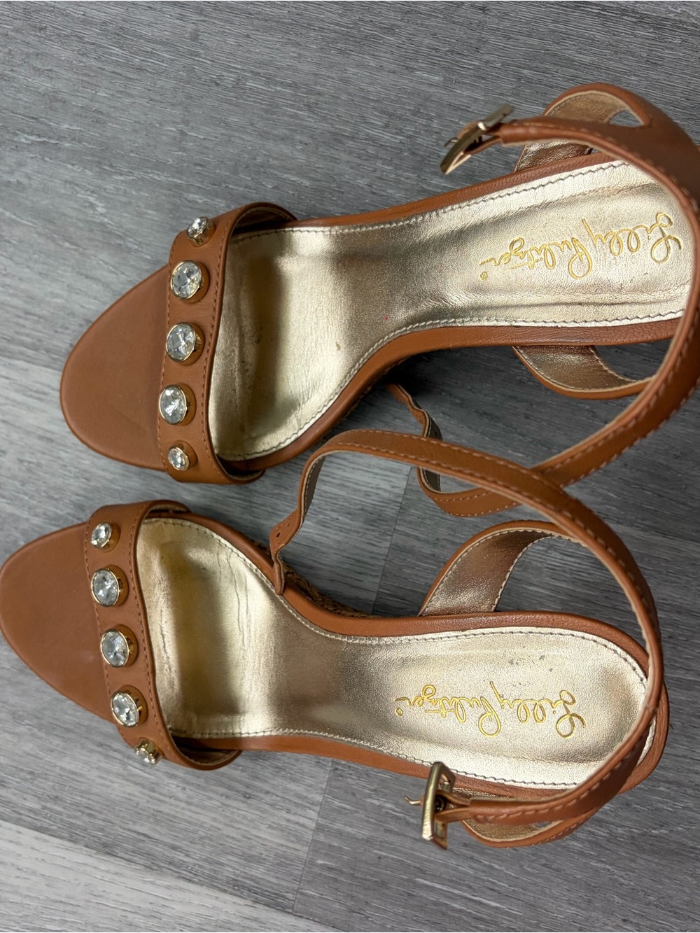 Lilly Pulitzer Tan Wedge Sandals with Crystal Accents
